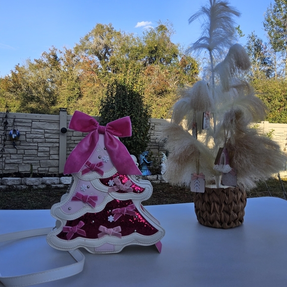Betsey Johnson Pink and White Christmas Tree Crossbody Bag - Picture 3 of 9